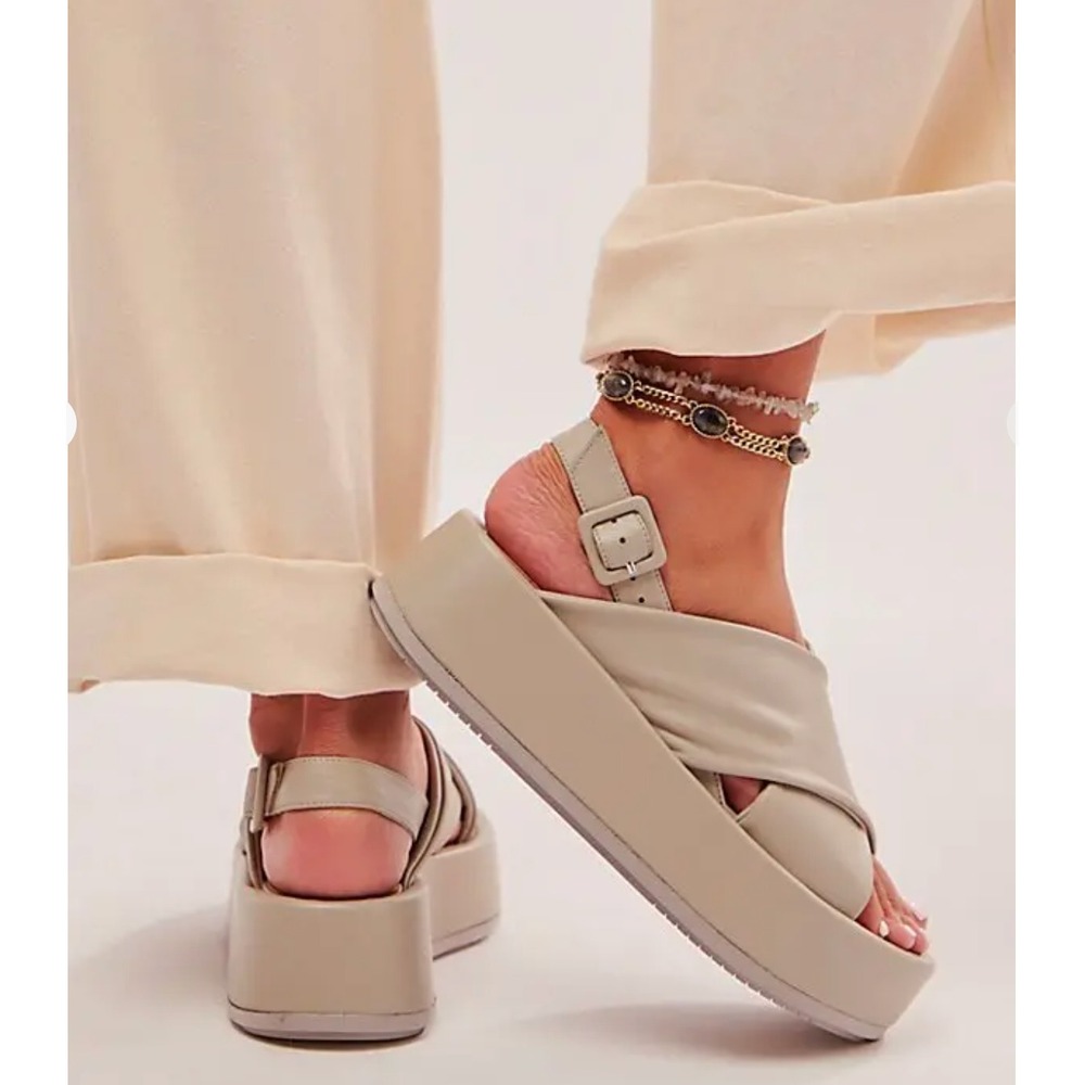 Paloma Barcelo Free People Sima Slingback Sandal Grey Leather Flatform Size 8.5